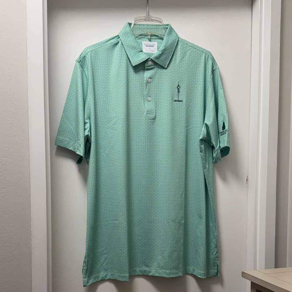 Performance Golf Polo Bermuda Sands Geometric Pattern Men’s size large NWT